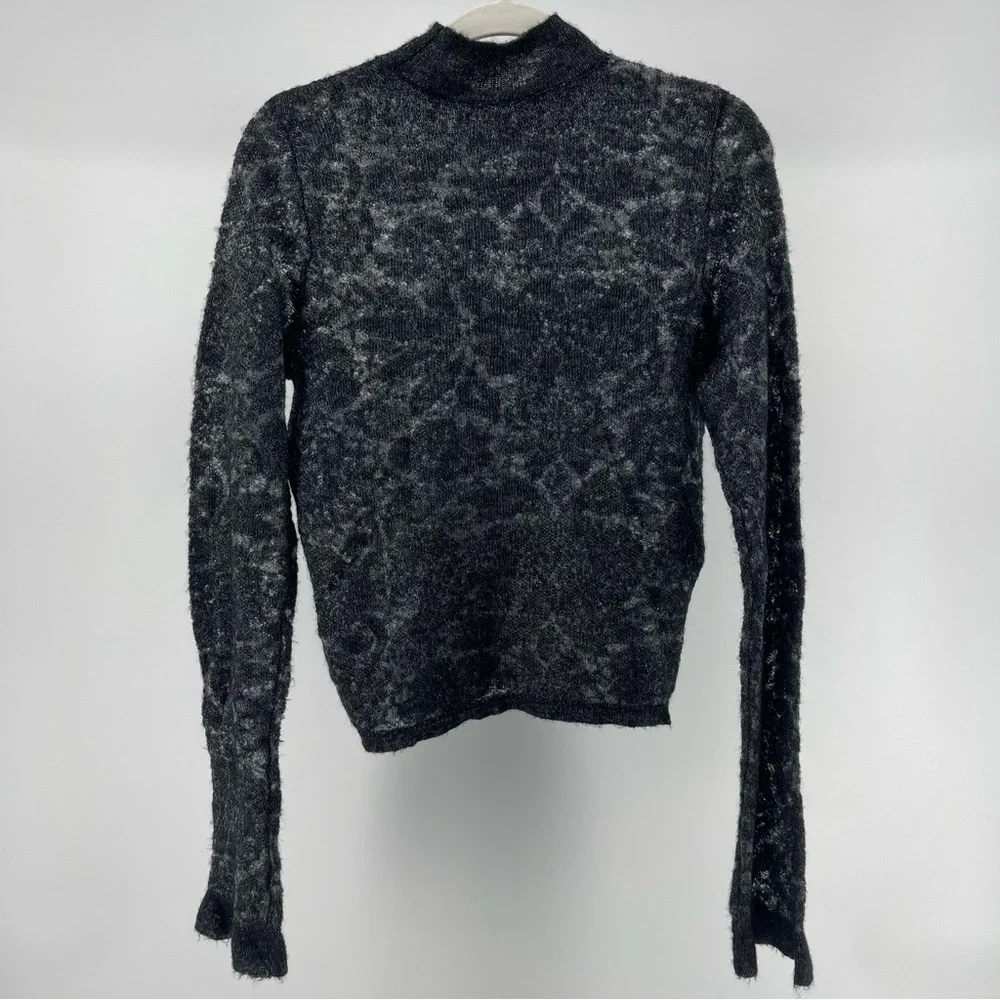 Anthropologie Hanna Lace Merino Wool Mock Neck Sweater in Black, Women's Small - Picture 7 of 9